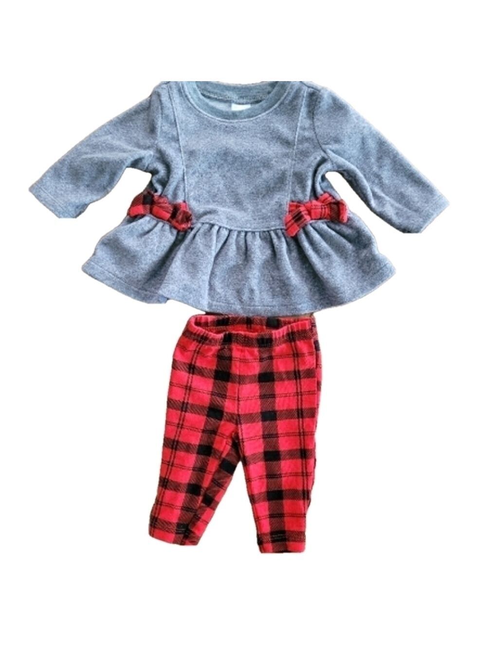3M carters | fleece set | long sleeve shirt and pants | plaid grey